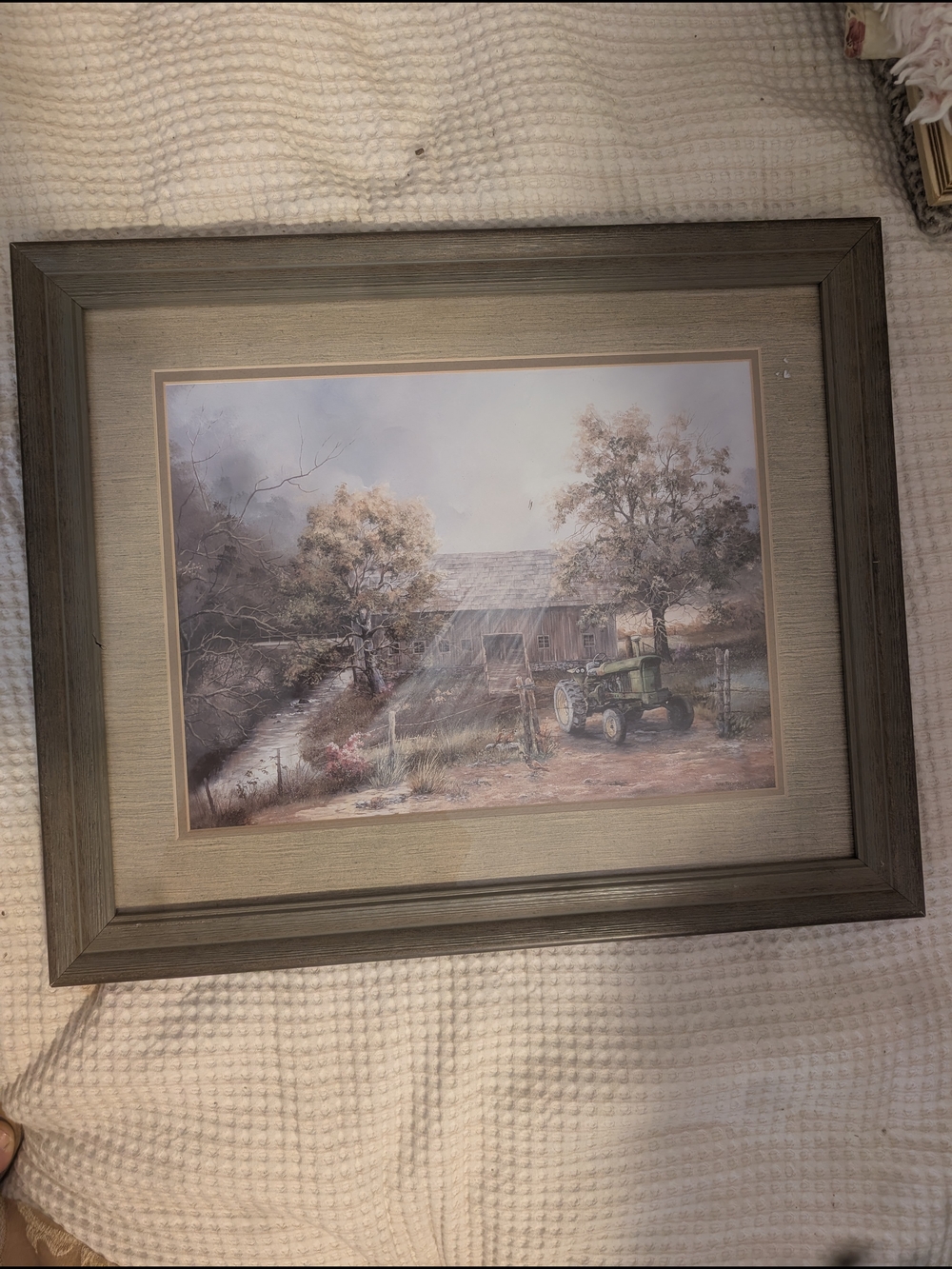 Framed Rustic Farm Scene Wall Art - Tractor Landscape